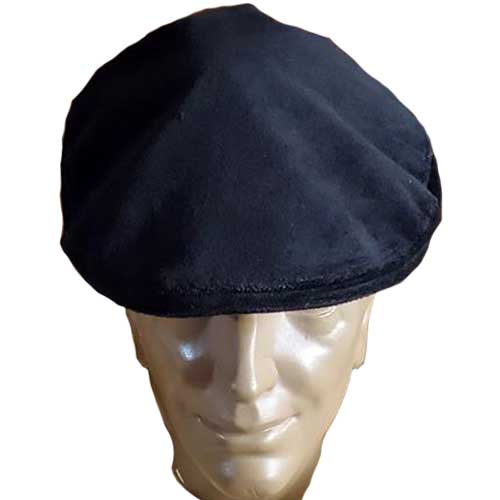 #46 Black Cotton Velvet Flat Cap
