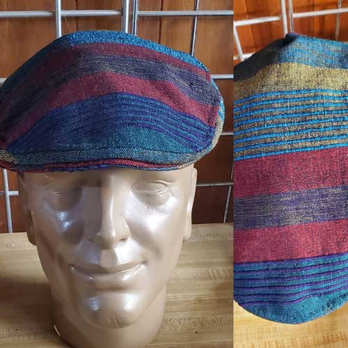 #47 Handwoven Cotton Flatp Cap Striped